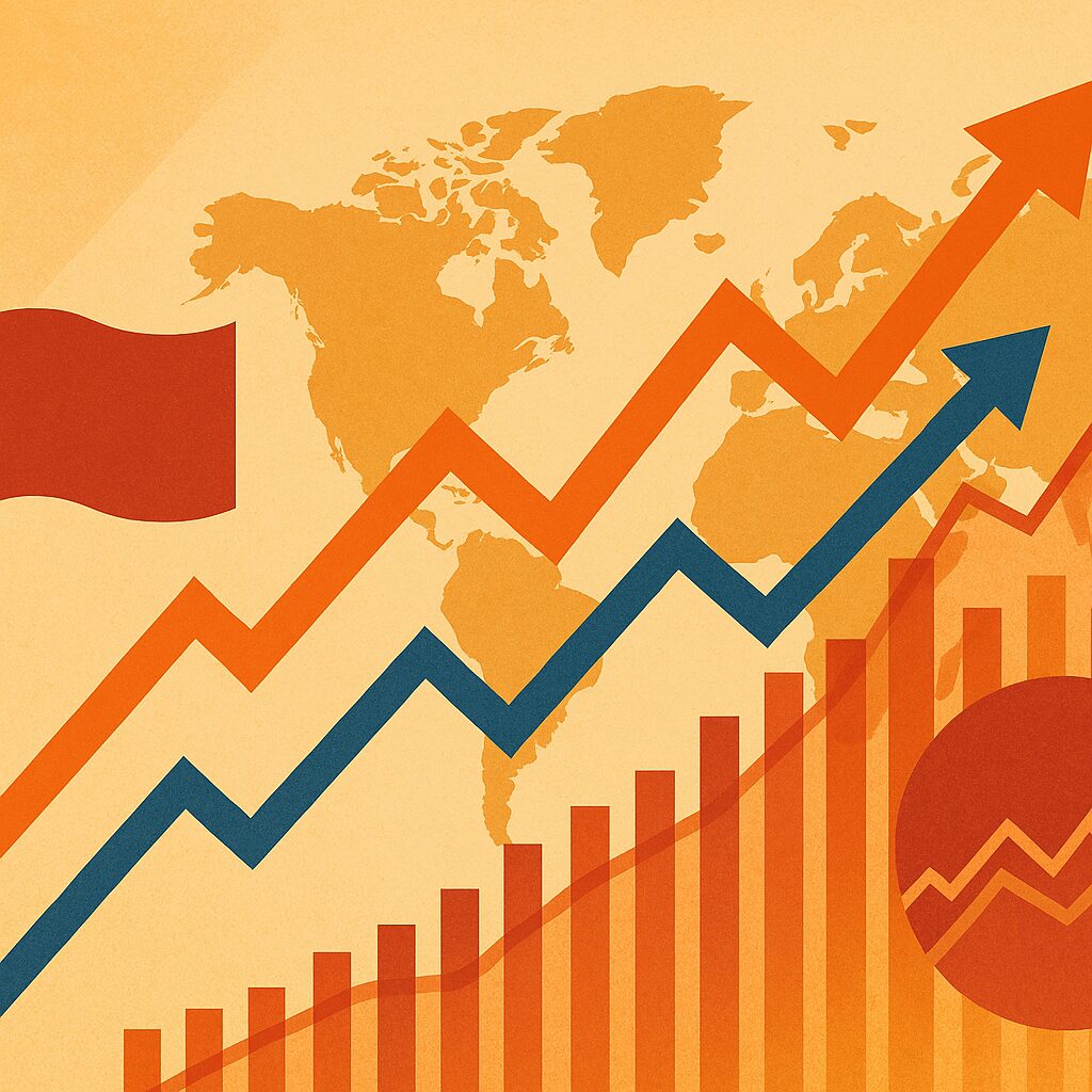 Global growth chart with upward arrows
